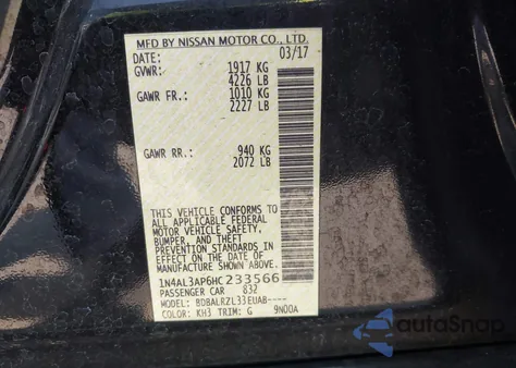 2017 Nissan Altima 2.5 Sl из США, поврежденный, VIN 1N4AL3AP6HC233566